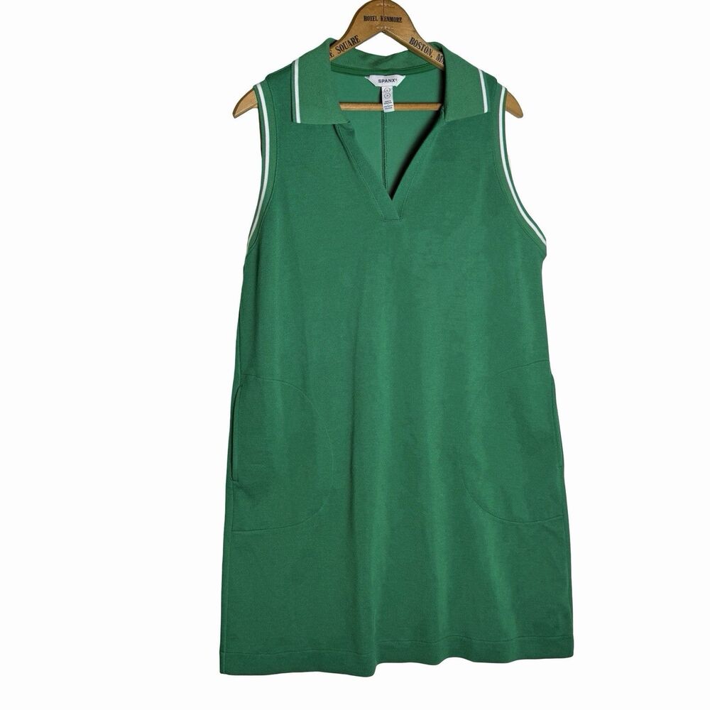SPANX® Airpiqué Sleeveless Polo Dress Green Women's Large Sleveless Tennis Modal